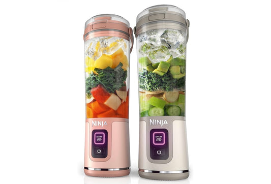 Ninja BC155PS Blast Two-Pack Portable Blender, Cordless, 18oz. Vessel, Personal Blender BPA Free, Leakproof-Lid & Sip Spout, Rechargeable, Dishwasher Safe Parts - Peach & Stone