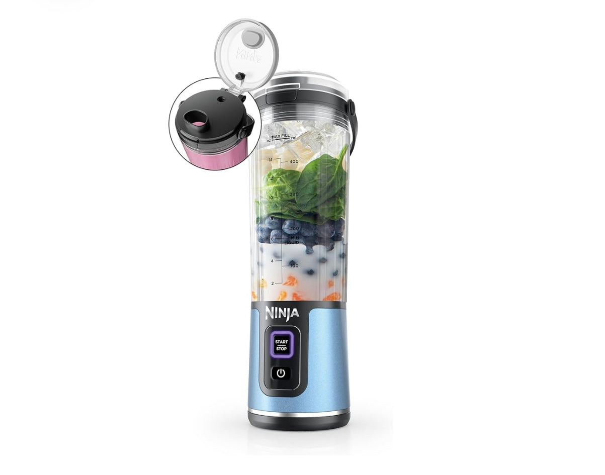 Ninja Blast Portable Blender, Cordless, 18oz. Vessel, Personal Blender BPA Free, Leakproof-Lid and Sip Spout, USB-C Rechargeable, Dishwasher Safe, Metallic - Blue BC151BM