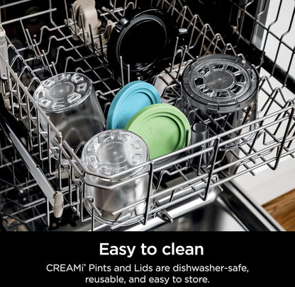 Ninja CREAMi Pints 2-pak, versoenbaar met NC299AMZ & NC300s reeks CREAMi Roomysmakers, Oorspronklike Ninja-pint, BPA-vry en skottelgoedwasser-veilig, Kleurdeksels, 1 pint elk, Deursigtig/Lemmetjie/Akwa, XSKPLID2CD