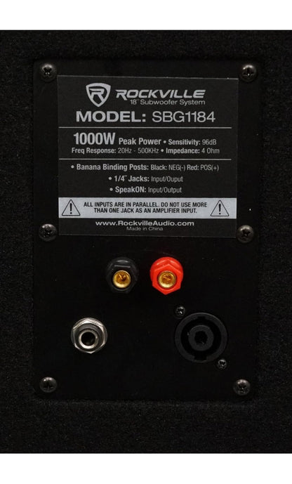 Rockville SBG1184 18" 1000 Watt Passiewe 4-Ohm Pro DJ Subwoofer + Staalwiele