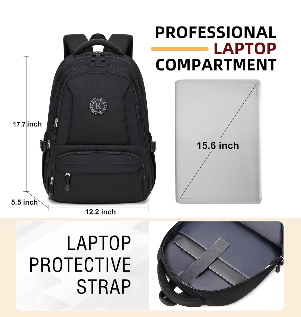 Laptop Backpack for Women Men 17 Inch , Anti Theft Carry on Travel Backpacks, Water Resistant College Bookbag Large Kids School Bag for Teens Boys Girls Business Work Back Pack Casual Daypack Black