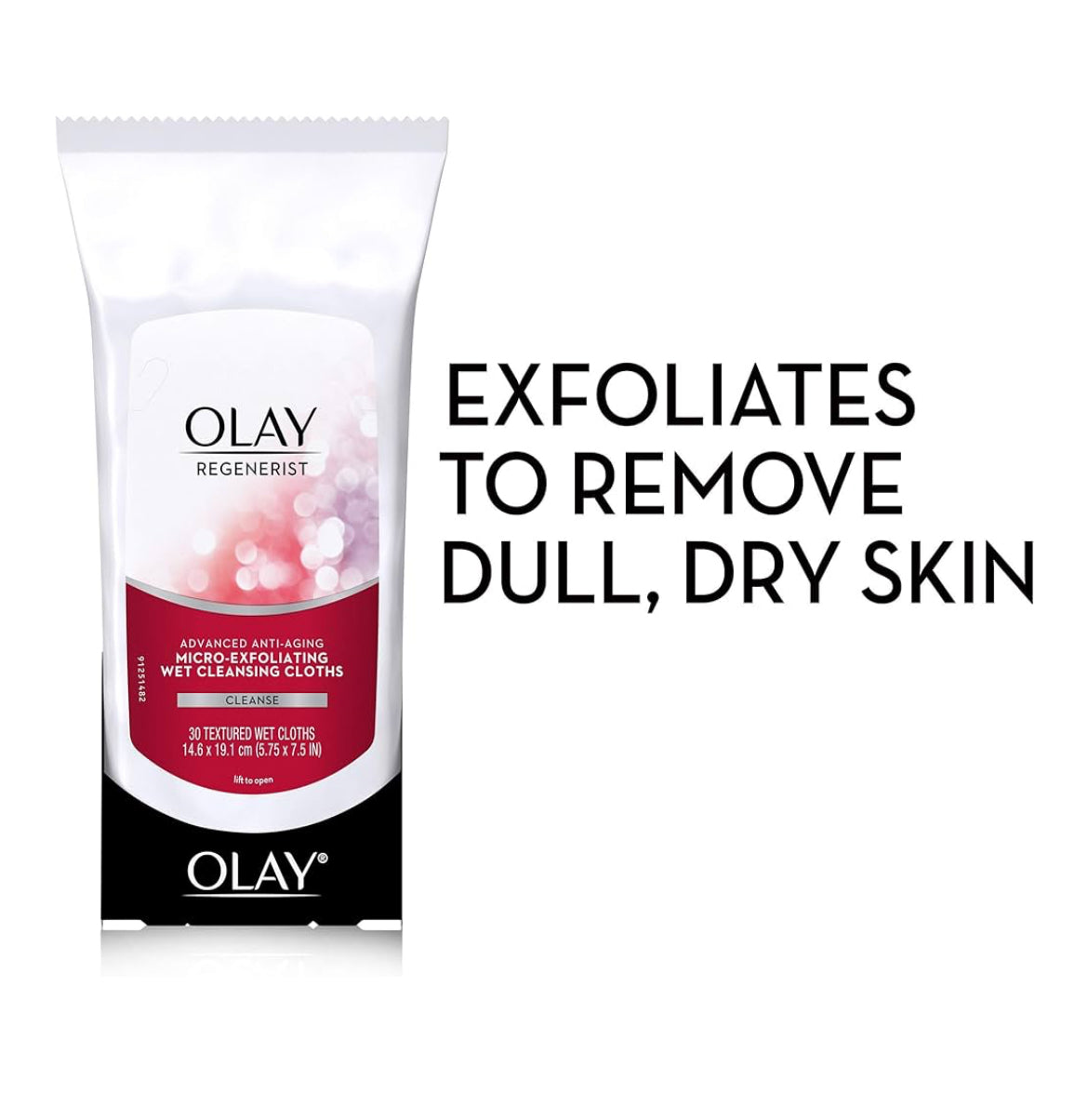 Olay Grimeringverwyderingsdoekies, Regenerist Mikro-afskilferende Nat Skoonmaakdoekies skilfer af, verfris, maak tekstuur glad – 30 st (3 pak)