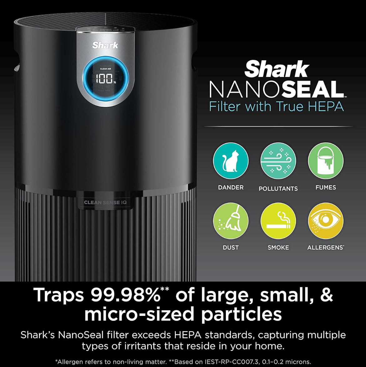 Shark Air Purifier Clean Sense Technology, HEPA Air Filter, 1200 Sq Ft - NEW