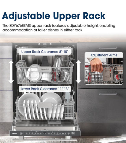 Sharp SDY6768SMS 24 in. Top Control Handle 44 dBA Dishwasher
Top Control, 3rd Rack, 16 Place Settings, 44 dBA Quiet Operation