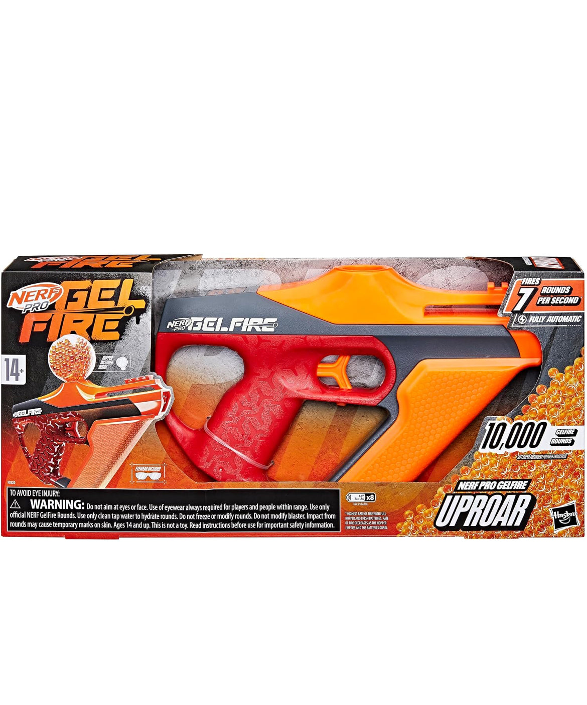 Nerf Pro Gelfire Uproar Full Auto Blaster, 150 FPS, 10,000 Gelfire Rounds, 400 Round Hopper, Eyewear, Ages 14+