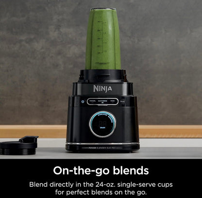 Ninja Detect Power Blender Pro + Persoonlike Enkelporsie, BlendSense Tegnologie Kompakte Kombuistoonbank, 1800 P-Watts, 2.1 L Kanne, (2) 710 ml Koppies - Swart TB301