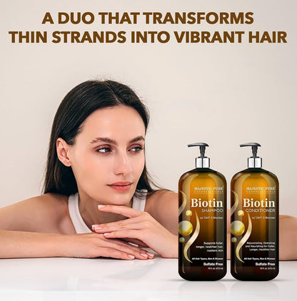 PURE Biotin Sjampoe en Conditionerstel met DHT-blokkeerderkompleks – Hidreer, Voed en Ondersteun Gesonde Hare, Sulfaatvry, vir Mans en Vroue – (473 ml)