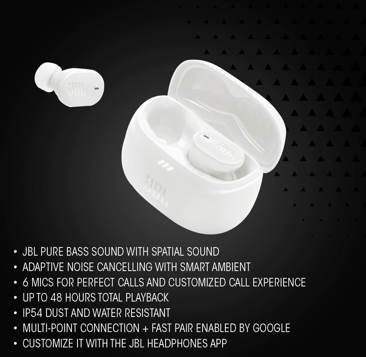 JBL Tune Buds 2 - True Wireless Noise Cancelling Earbuds Spatial Sound and Smart Ambient Technology IP54 Dust & Water Resistant (White)