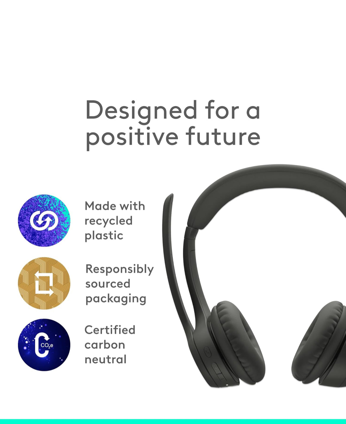 Logitech Zone 301 Draadlose Bluetooth-koptelefoon met Geraasdempende Mikrofoon, Versoenbaar met Windows, Mac, Chrome, Linux, iOS, iPadOS, Android – Grafiet