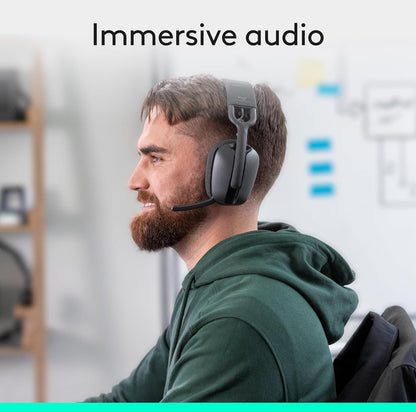 Logitech Zone Vibe 100 Liggewig Draadlose Oor-oor-koptelefoon met Geraasdempende Mikrofoon, Gevorderde Multipoint Bluetooth-koptelefoon, Werk met Teams, Google Meet, Zoom, Mac/PC - Grafiet