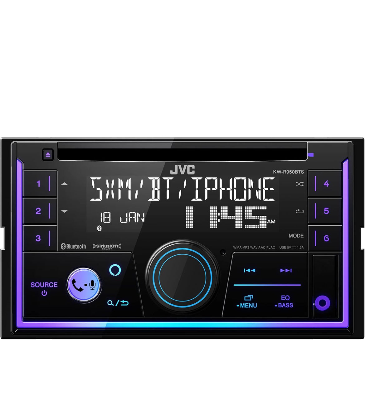 JVC KW-R950BTS Bluetooth Car Stereo Receiver with USB Port – LCD Display - AM/FM Radio - MP3 Player - Double DIN – 13-Band EQ (Black)