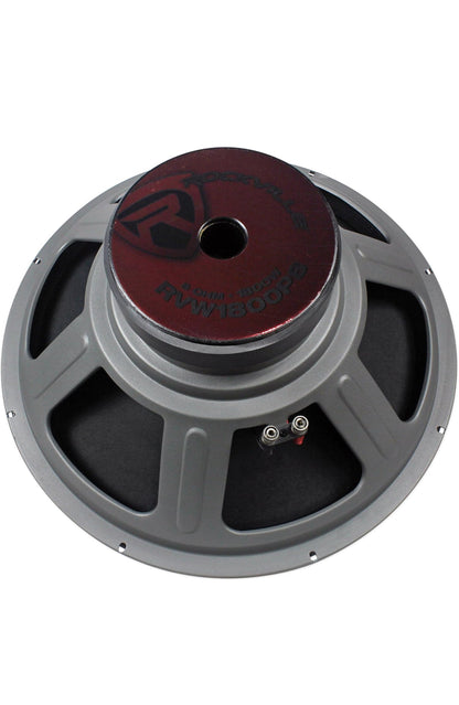 Rockville RVW1800P8 1800W 18" Rou DJ Subwoofer 8 Ohm, Hoë Kraghantering, Diep Basreaksie, Duursame Konstruksie, vir Professionele DJ's en Regstreekse Klank