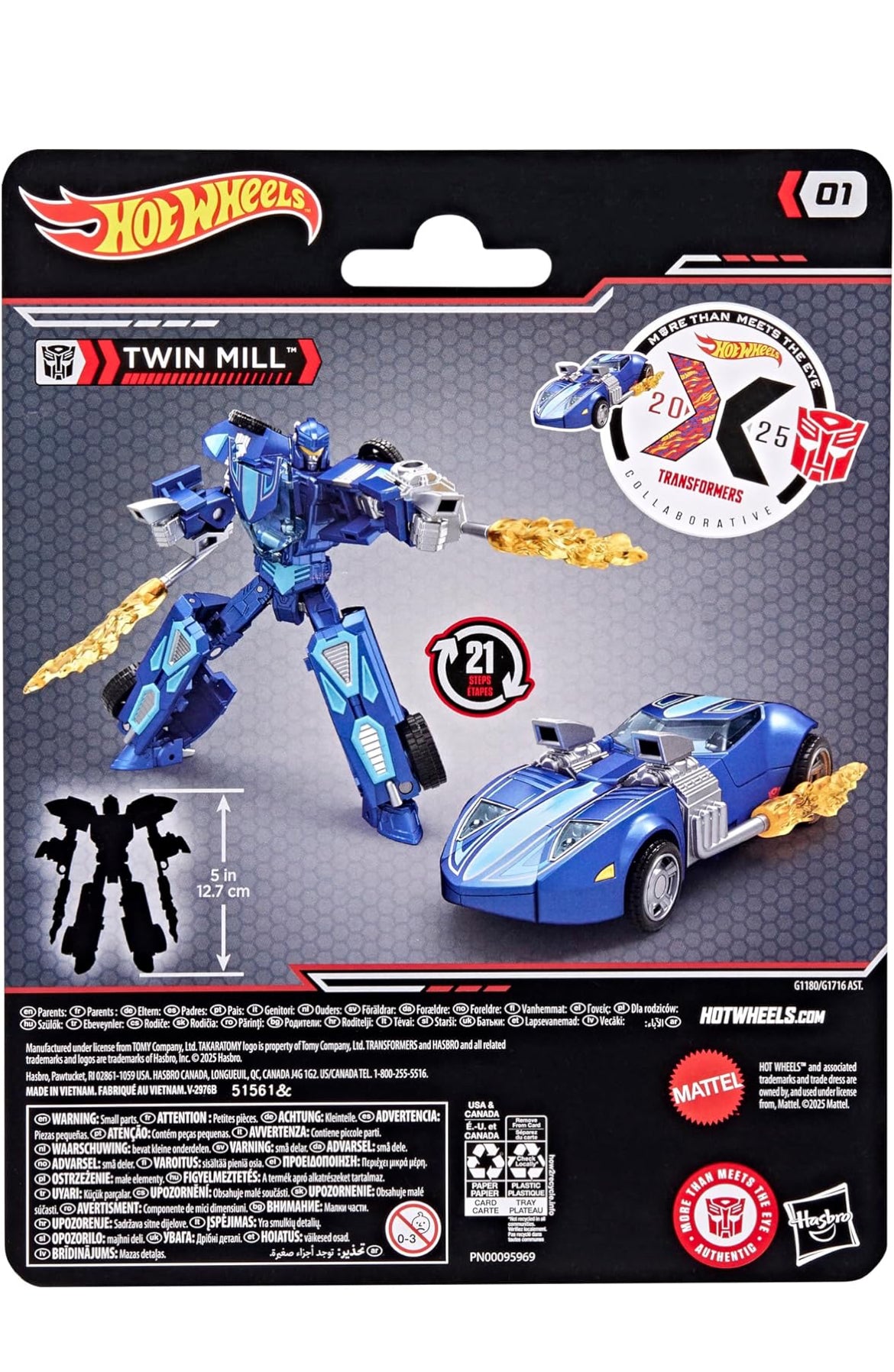 TRANSFORMERS Collaborative Hot Wheels x Twin Mill, Deluxe Class 5-Inch Robot Action Figure Converts to Racecar, Car Toys for Ages 8+