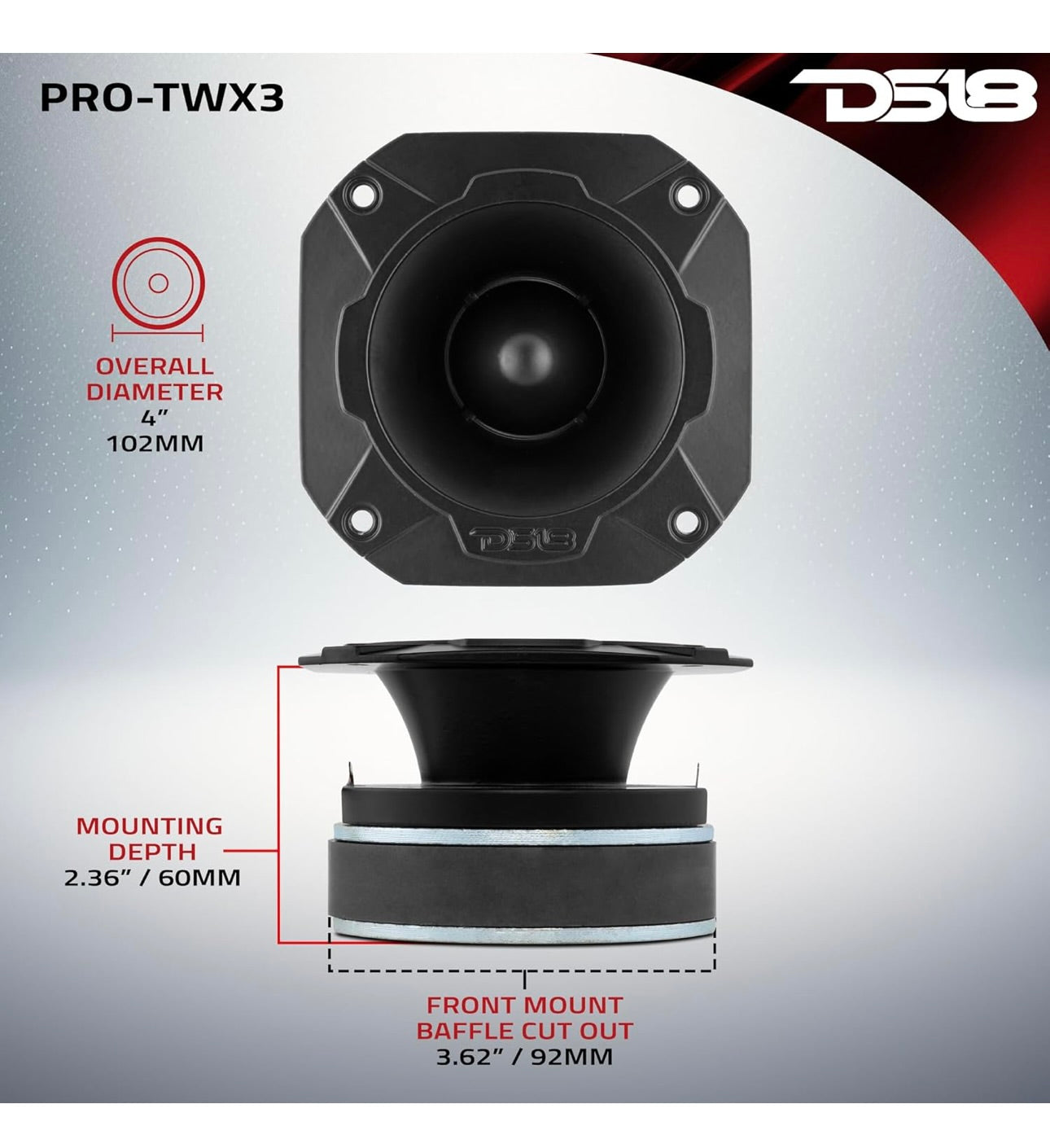 DS18 PRO-TWX3 4" Super Bullet Tweeter 480 Watts 1.5" Aluminum 4-Ohm(1 PC)