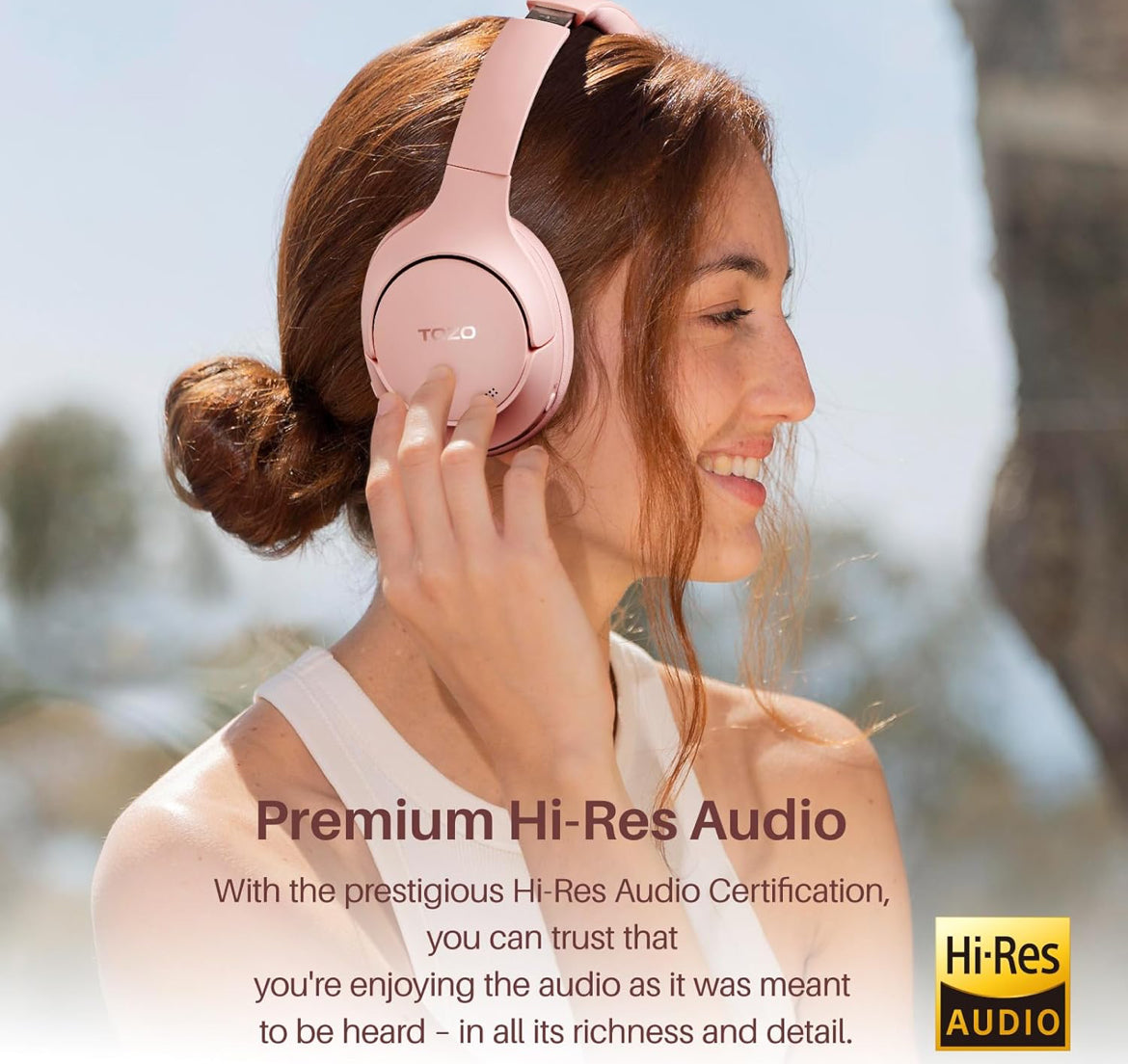 Hybrid Active Noise Cancelling Headphones, Wireless Over Ear Bluetooth, 40H Playtime, Hi-Res Audio Custom EQ, Comfort Fit Ear Cups (Pink)