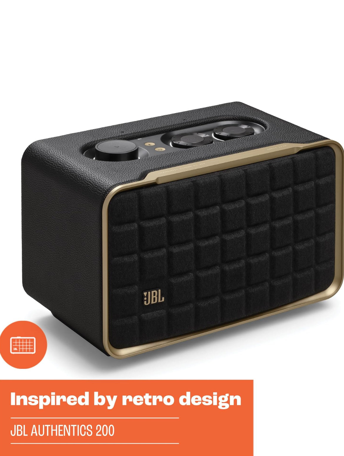 JBL Retro Style Authentics 200 Smart Home Speaker with Built in Wi-Fi, Bluetooth and Voice Assistants - (Black/Gold)