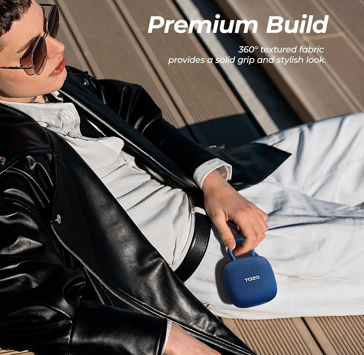 PE1 Mini Portable Bluetooth Speakers w/ Adjustable Carabiner IPX8 Waterproof, 32H Playtime - Blue