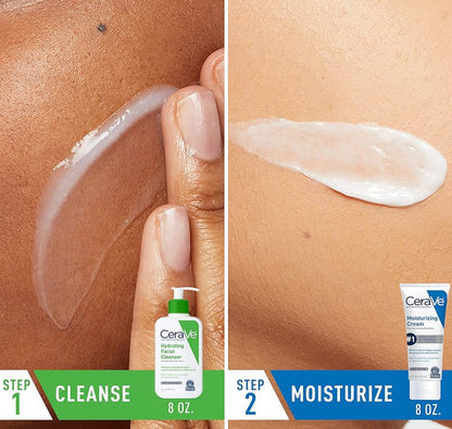 CeraVe Hydraterende Velversorgingstel - (237ml) Bevogtigende Room & (237ml) Hydraterende Gesigsreiniger, Sermeide + Hialuroonsuur Bevogtiger