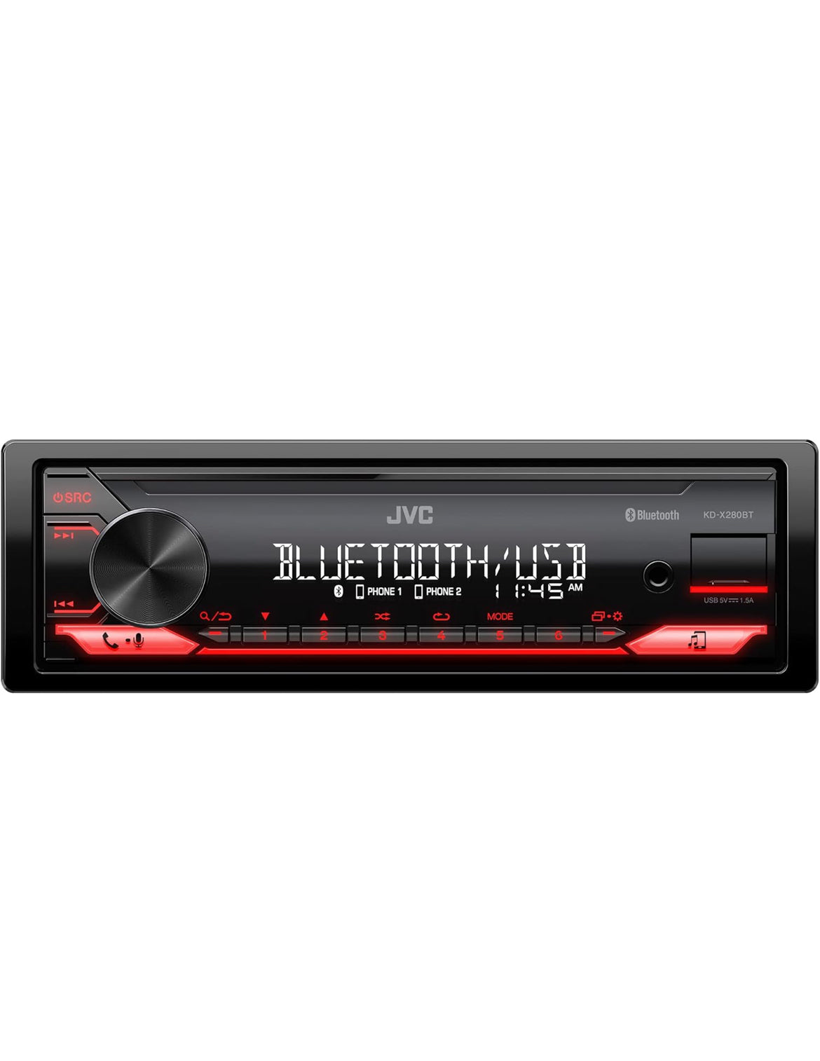 JVC KD-X280BT Bluetooth Motorradio met USB-poort – AM/FM-radio, MP3-speler, Hoëkontras LCD, 50 Watt, Afneembare Voorpaneel – Enkel DIN – 13-band EQ