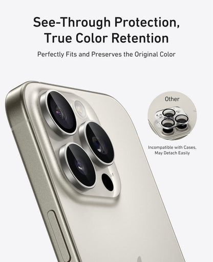 Anker Kameralensbeskermer vir iPhone 16 Pro/16 Pro Max, 2-pak HD en ultra-duursaam - (Titaan)