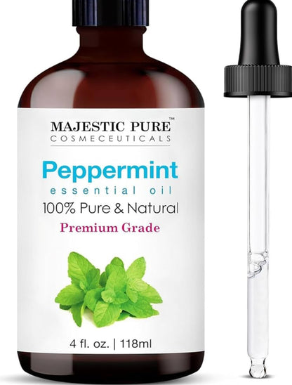 Suiwer Essensiële Olie met Glasdrupper - 100% Suiwer en Natuurlik - Essensiële Olies vir Lugbevogtiger, Aromaterapie, Seep- en Kersmaak, Pepermunt Essensiële Olie, Pepermuntolie, 118ml