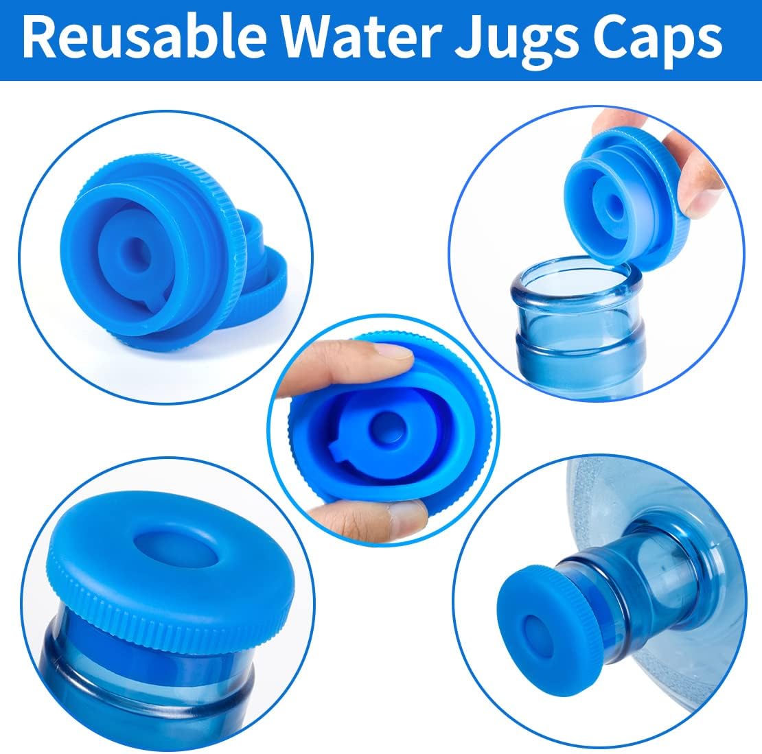 5 Gallon Water Jug Cap 55mm Water Bottle Caps Silicone Reusable Bottles Lids 6PK