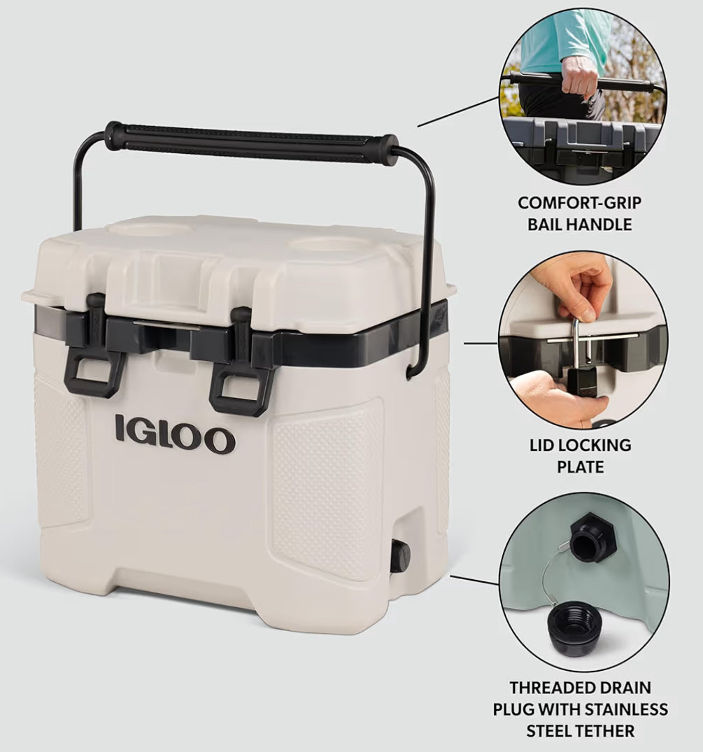 Igloo Trailmate 25QT Cooler Insulated Hard Shell Ice Chest - Bone