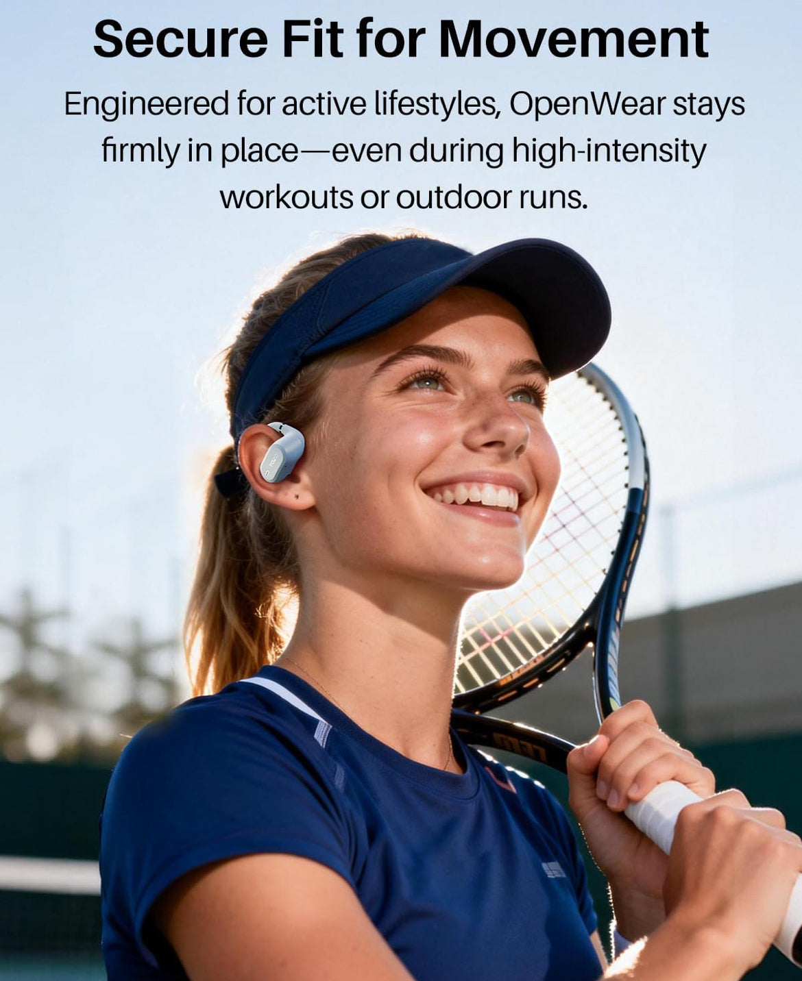 OpenWear Open Ear Headphones, Adjustable Ear Hooks, Ultra Comfort, Bass Bluetooth Headphones 5.4 with Smart Digital Display (Blue)