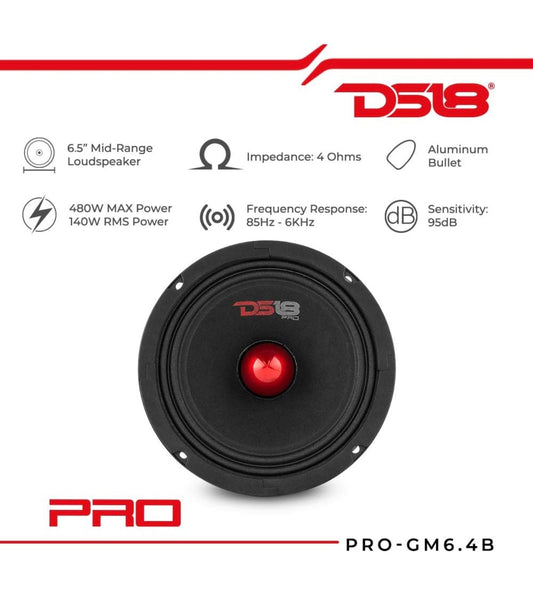 DS18 PRO-GM6.4B Midrange 6.5 Inch 480W Max, 4 Ohms Premium Quality Speaker (1 PC)