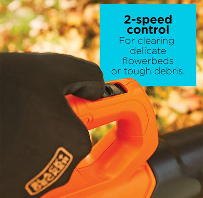 BLACK+DECKER 20V MAX Koordlose Blaasinstallasie, 2-Spoed, Tot 90 MPH, met Battery en Laaier (BCBL700D1)