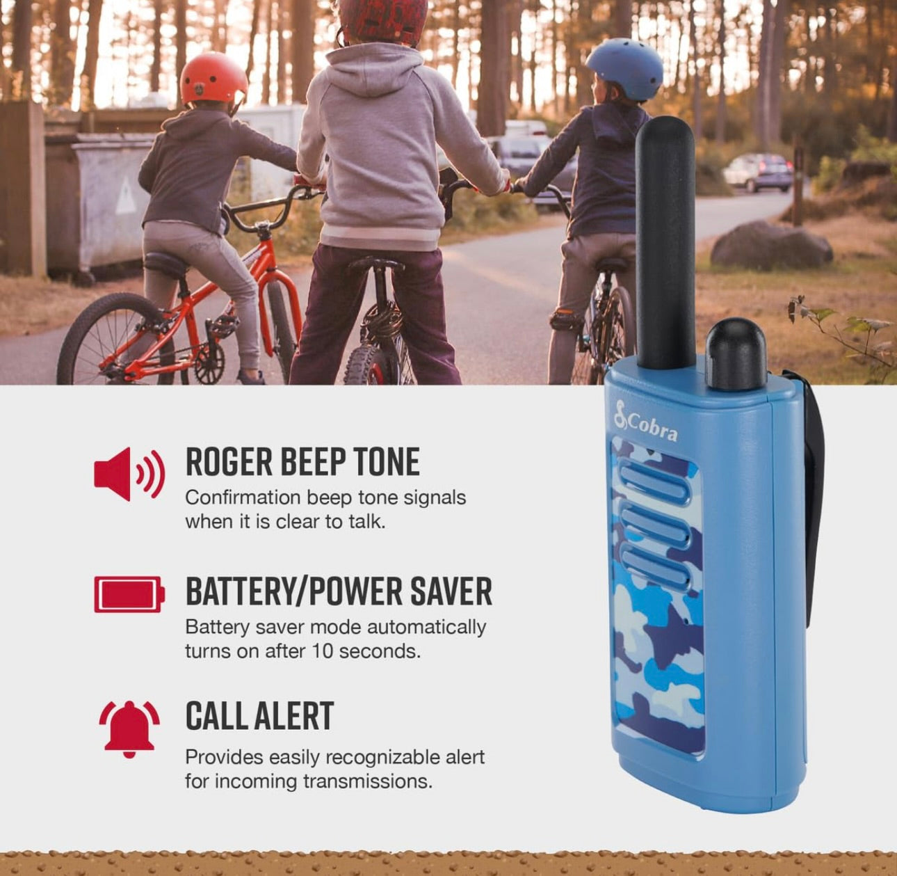 Cobra HE150 Kindervriendelike Walkie Talkies – 16-myl reikafstand, 2-kanaal tweeradio-stel – Blou (2-pak)