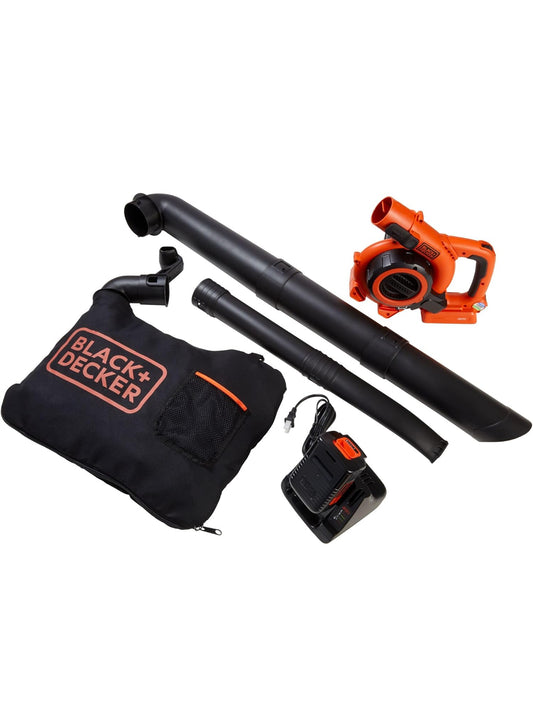 BLACK+DECKER 40V Koordlose Blaas- en Suigmasjienstel, 193 km/h Lugspoed, 6-Spoed Skakelaar, Ingeboude Skraper, met Versamelsak, Battery en Laaier Ingesluit (LSWV36)