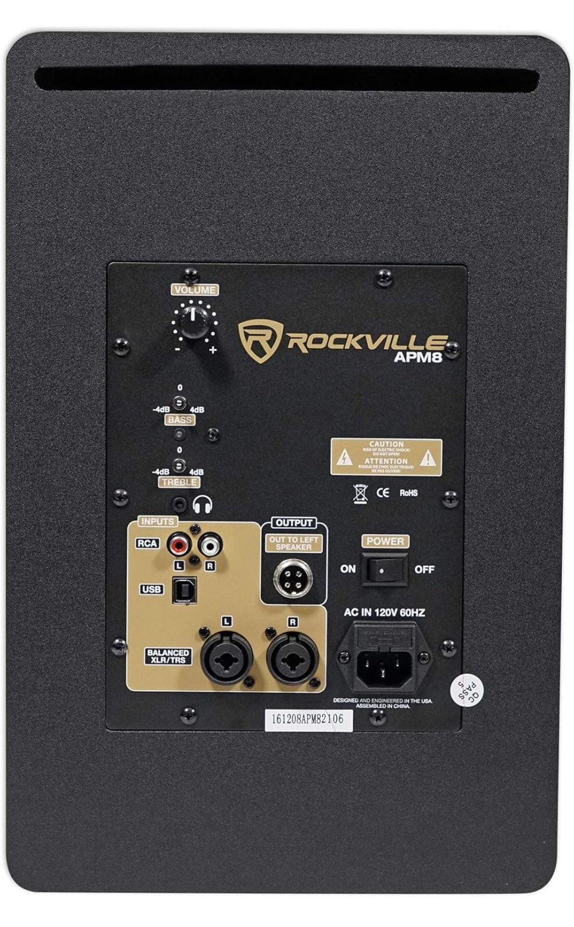 Rockville APM8B Powered USB Studio Monitor Speaker Pair in Black, 8", 2-Way, 500W, EQ, MDF Wood, RCA/XLR