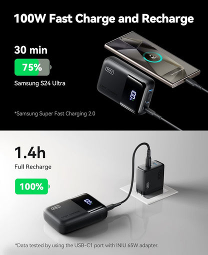INIU Kragbank, 25000mAh 100W Hoëkapasiteit USB C Skootrekenaar- & Foon Draagbare Laaier, Vinniglaai Vlug Vaartuig Reis Noodsaaklike Mini Batterypak vir Kollegestudente Reisigers Seuns Dogters, Rooi