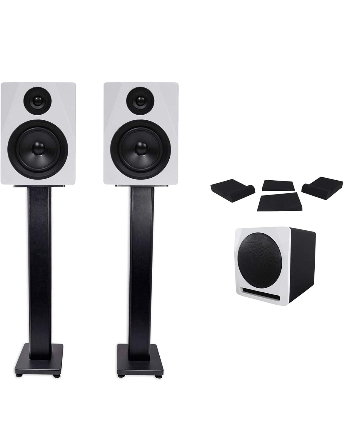 Rockville (2) APM5W 5.25" Powered Studio Monitors+Active Subwoofer+Stands+Pads