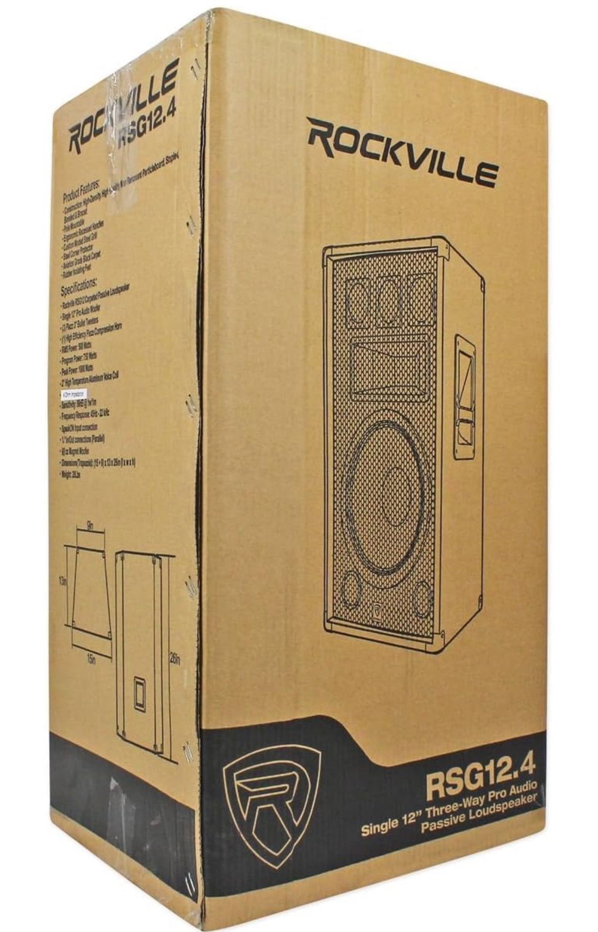 Rockville RSG12.4 12” 3-Way 1000 Watt 4-Ohm Passive DJ/Pro Audio PA Speaker