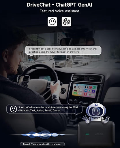 KI-boksopgradering Koordlose CarPlay/Android Auto-adapter Versoenbaar met YouTube, Prop-en-speel Slim KI-bokssteun, Dubbele Bluetooth, GPS-spoor