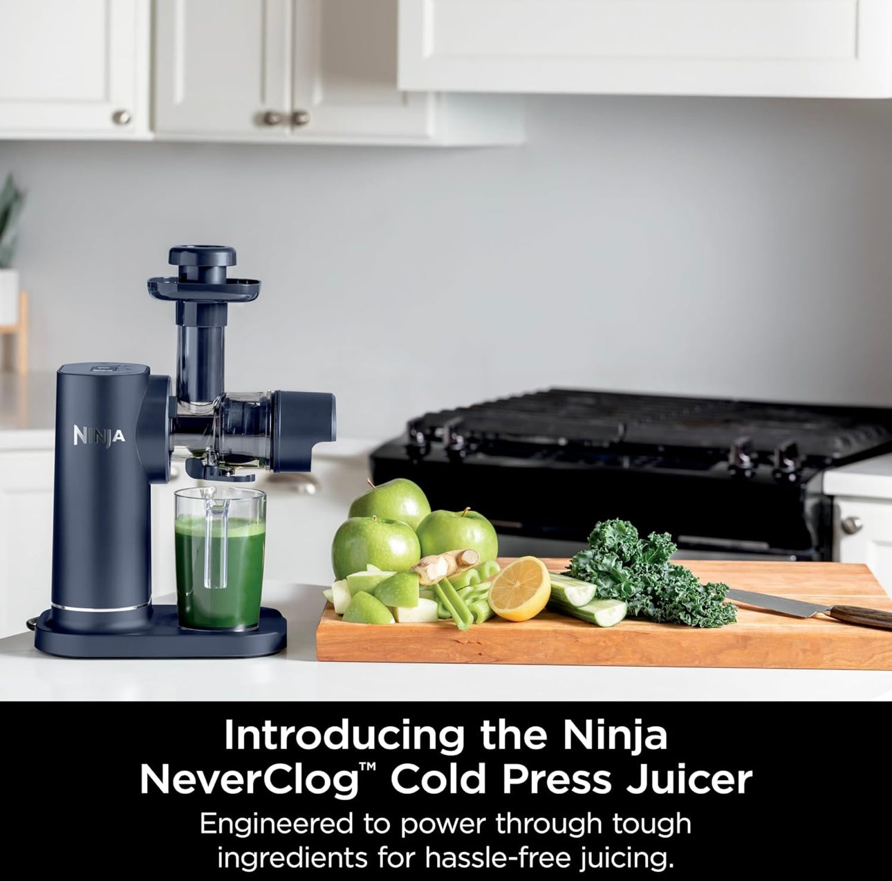 Ninja NeverClog Cold Press Juicer, Powerful Slow Juicer with Total Pulp Control, Countertop, Electric, 2 Pulp Functions - Blue/Navy (JC151NV)