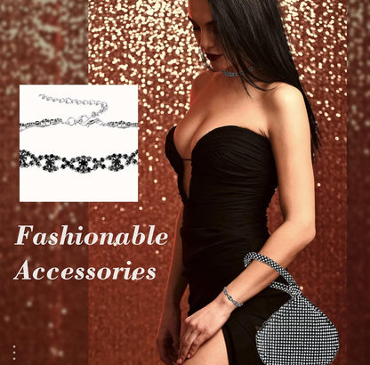 4 STUKS Strass Halsketting Choker Armband Oorring Koppelaars Juweliersware Stel Vroue Kristal Driehoek Bling Diamant Handsak Strass Sak vir Trou Party