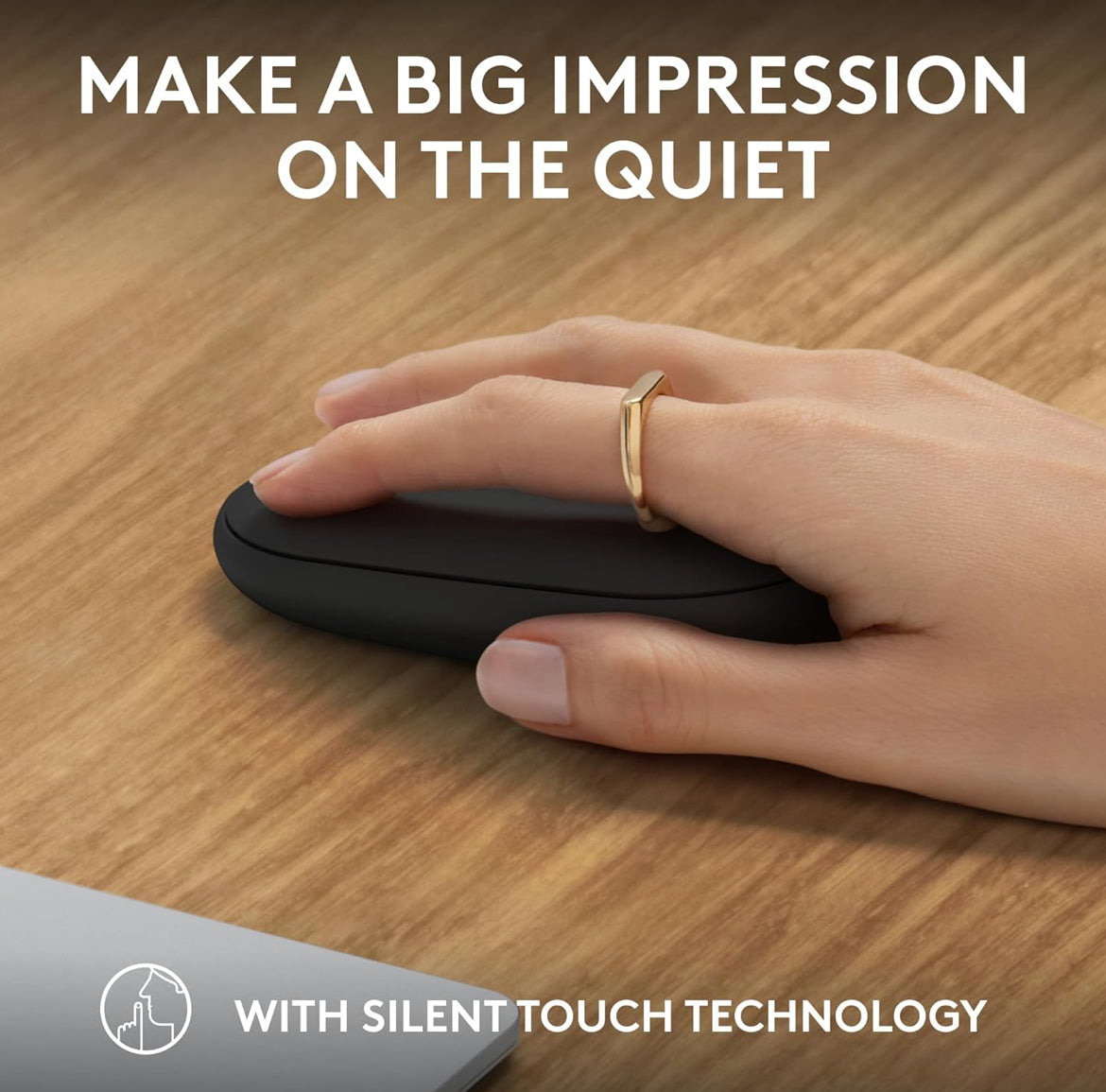 Logitech Pebble Muis 2 M350s Slank Bluetooth Draadlose Muis, Draagbaar, Liggewig, Aanpasbare Knoppie, Stil Kliek, Maklike Wisseling vir Windows, macOS, iPadOS, Android, Chrome OS - Swart