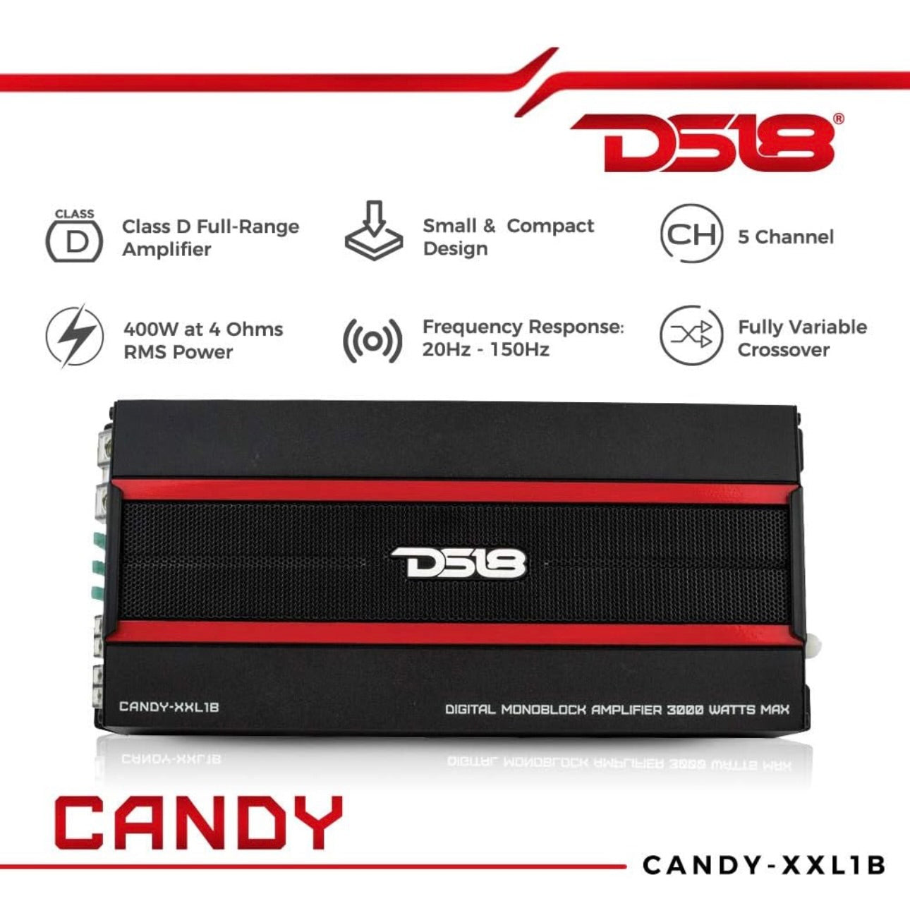 DS18 CANDY-XXL1B Amplifier in Black - Class D, Monoblock, 3000 Watts Max - NEW