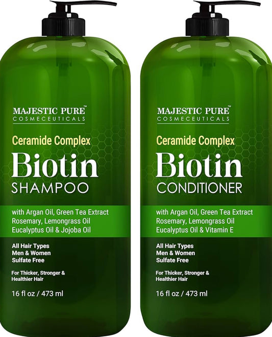 PURE Biotien Sjampoe en Opknapperstel – Met Essensiële Olies & Ceramiede – Help Haargroei, Verdikking, Droë & Gekleurde Hare – Sulfaatvry – Vir Alle Haartipes – Mans & Vroue