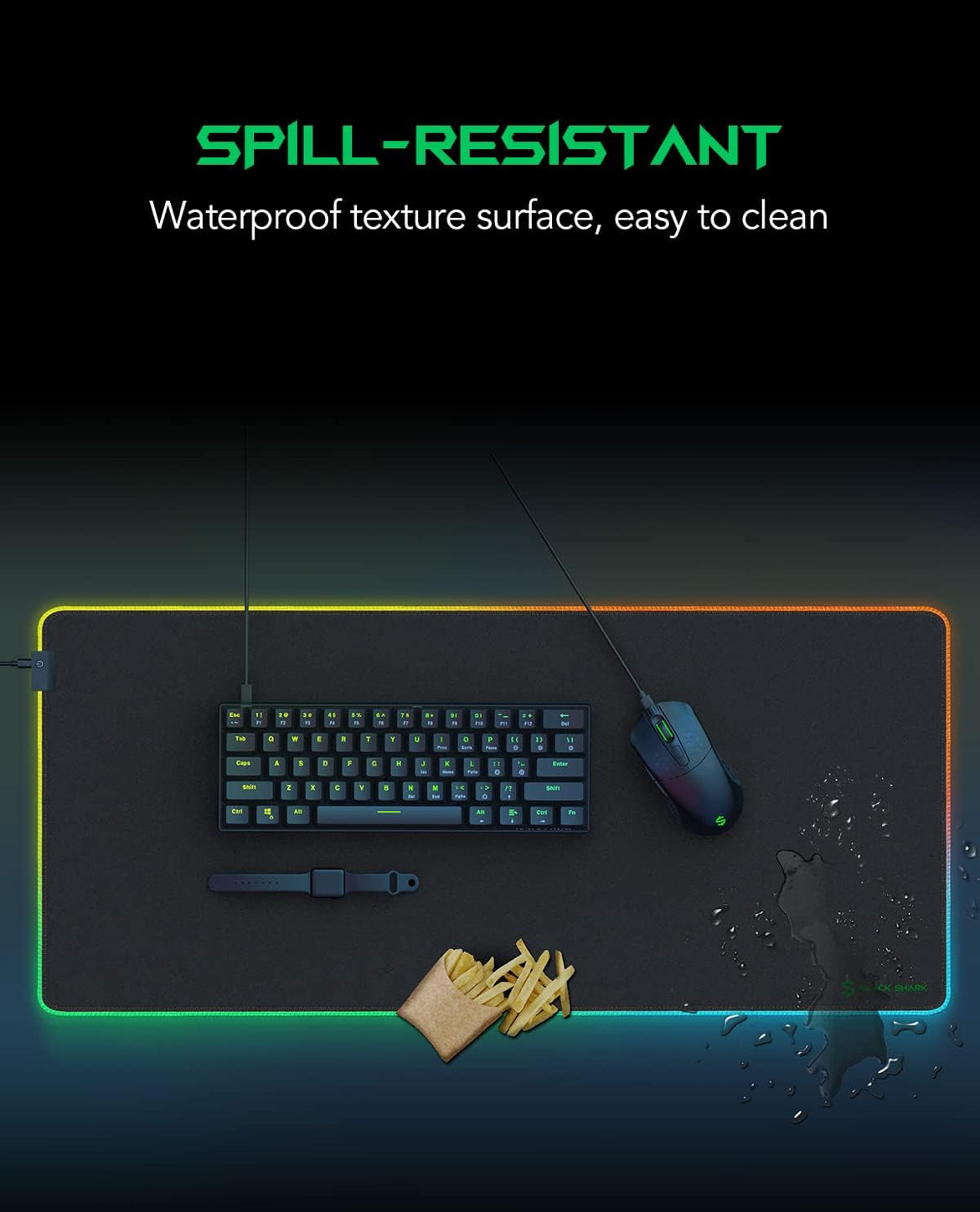 Black Shark RGB 35.4"x15.75"x0.15" Extended Desk Mat with Smooth Surface Manta P7