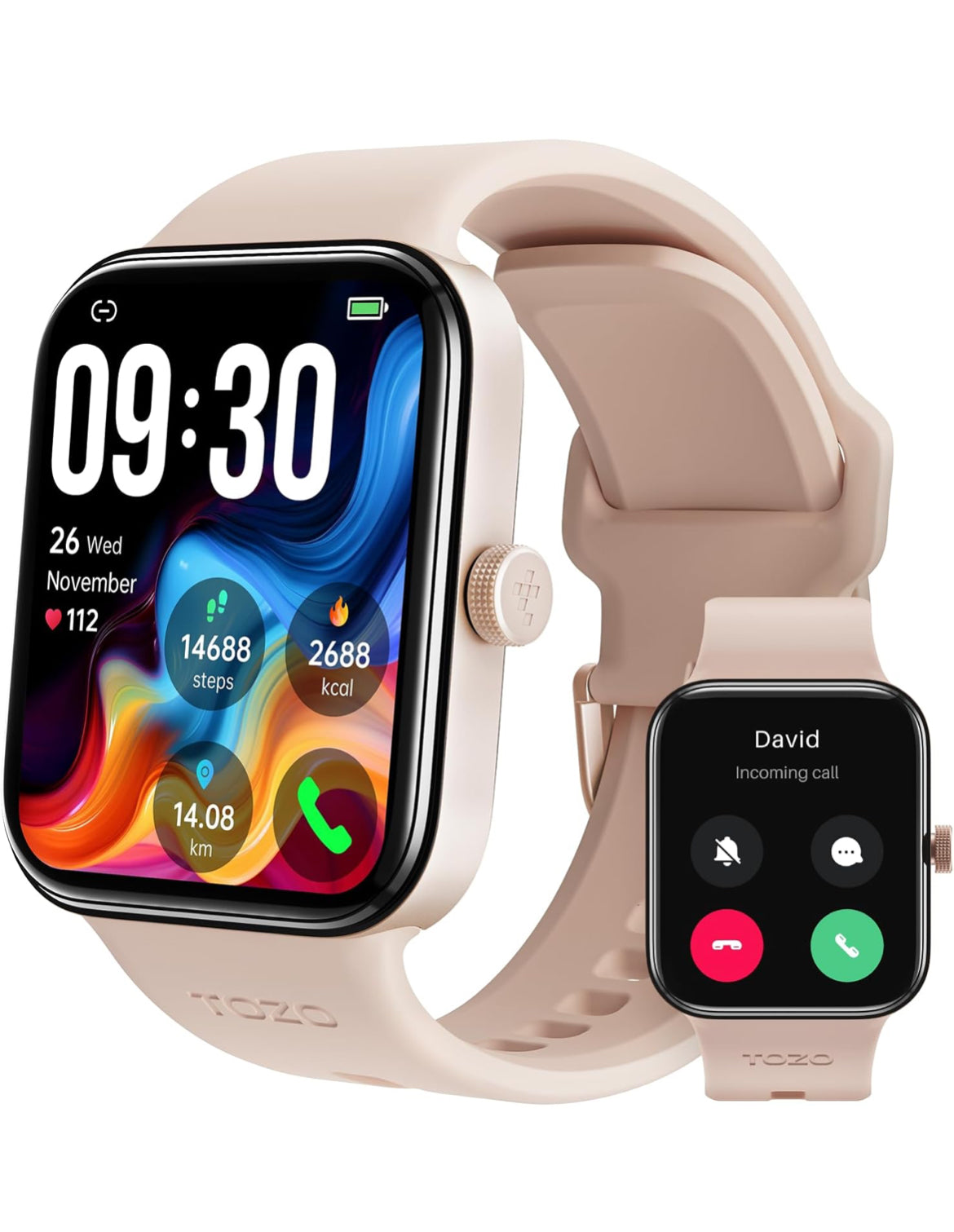 S4 One Smart Watch 1.78" Ultra-Clear Screen Call/Answer Fitness Tracker, Sleep Monitor IP68 Waterproof for iOS 11.0+ Android 9.0+ (Rose Gold)