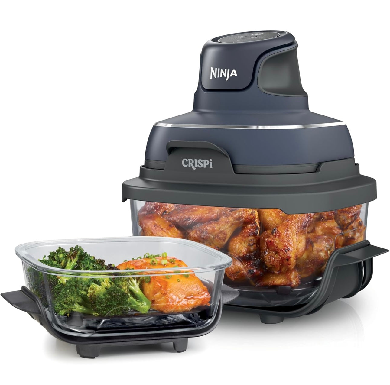 Ninja Crispi 4-in-1 Portable Glass Air Fryer Cooking System, 4QT & 6 Cup Glass Containers with Storage Lids- Cyberspace, FN101GY