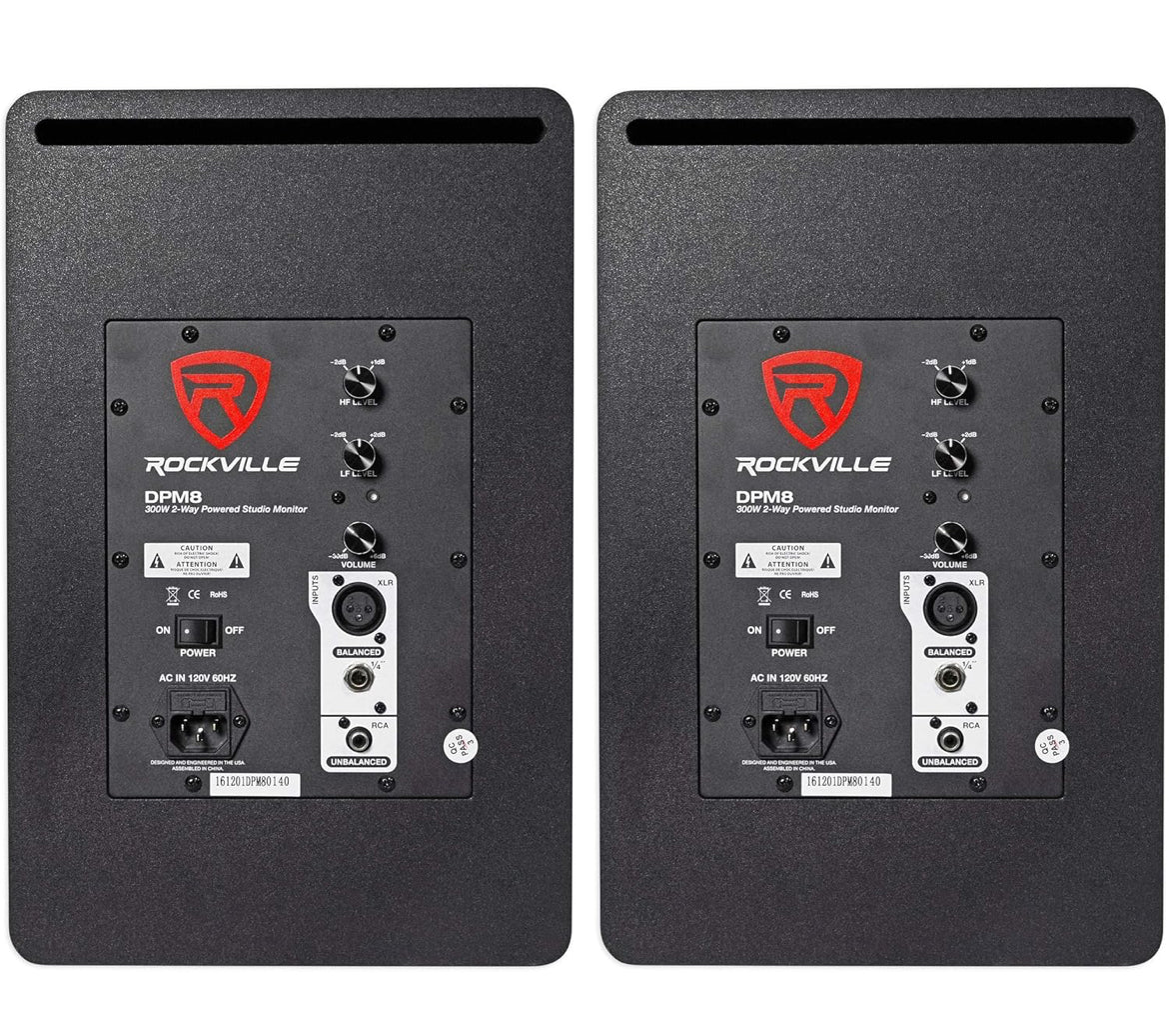 Rockville (2) DPM8B Dual Powered 8" 600 Watt Active Studio Monitor Speakers