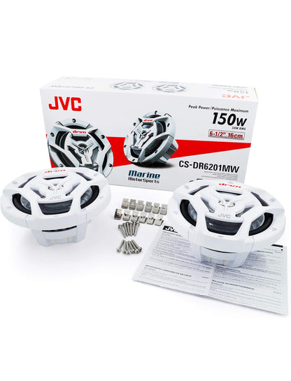 JVC CS-DR6200M Marine 6.5" 2-rigting Koaksiale Luidspreker - Stel van 2 (Wit) met Waterbestande Woofers / UV-bestande Roosters / Maks. Krag 150W