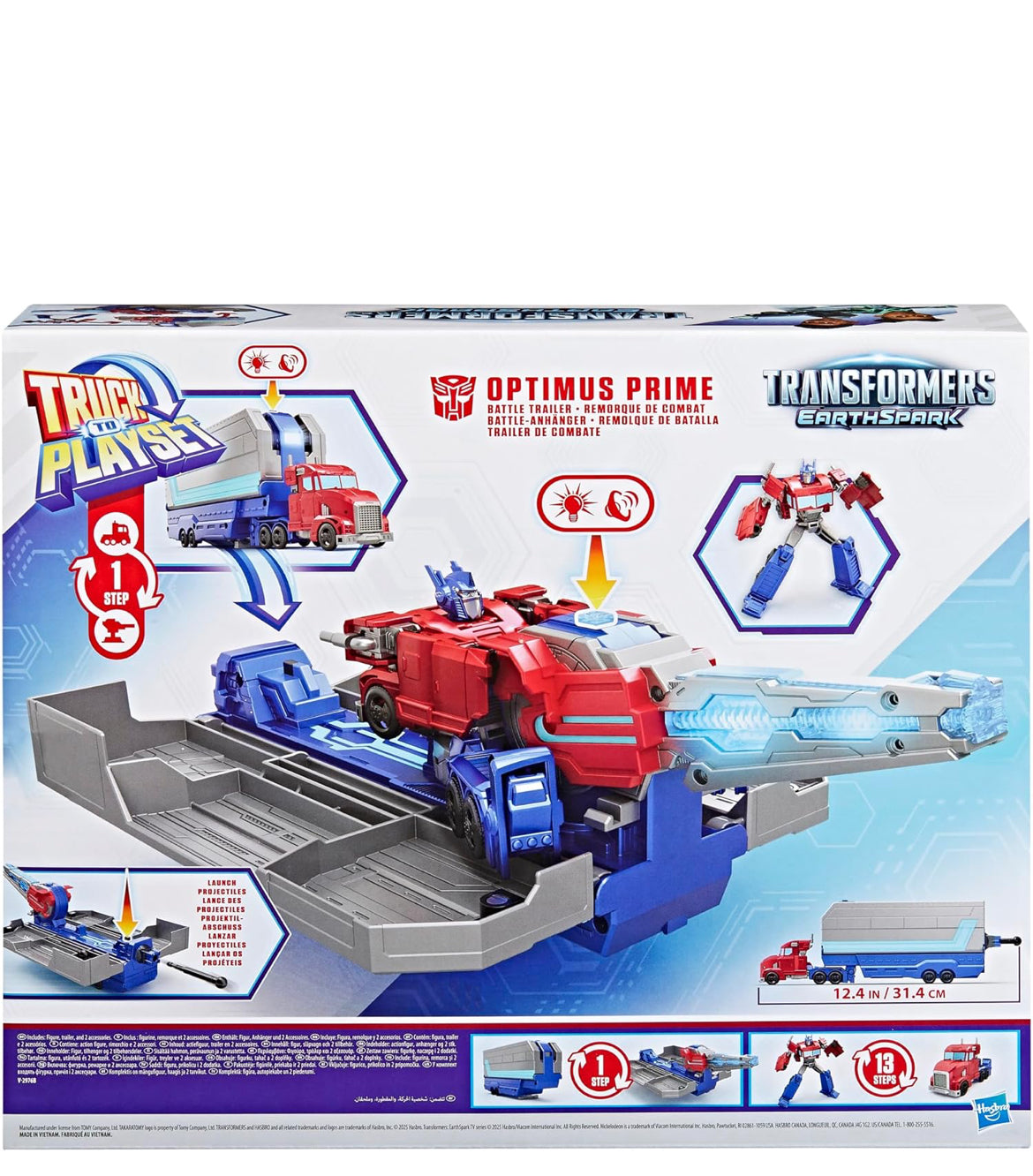TRANSFORMERS EarthSpark Optimus Prime Battle Trailer Playset with Action Figure, Lights and Sounds, Electronic Truck Toys for Kids 6 and Up