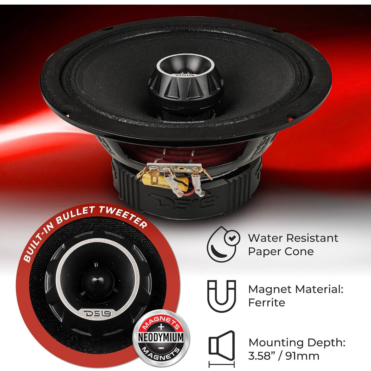 DS18 PRO-ZT Pro Audio 8 INCHES Coaxial Midrange Speakers with Built-in Bullet Tweeter - 1PC