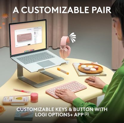 Logitech Pebble 2 Combo, Draadlose Sleutelbord en Muis, Stil en Draagbaar, Aanpasbaar, Logi Bolt, Bluetooth, Maklike Skakeling vir Windows, macOS, iPadOS, Chrome - Tonal Rose